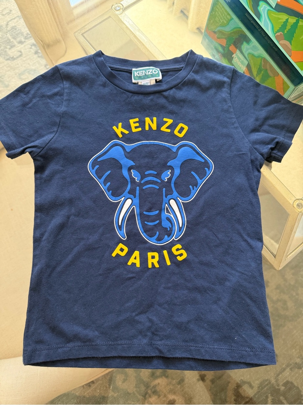 Kenzo Navy Blue Tee with Blue Elephant and Yellow Logo
